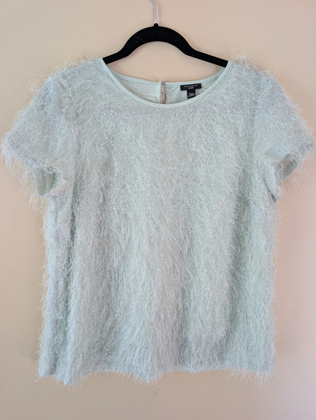 Ann Taylor Mint Green Eyelash Fringe Short-Sleeve Top